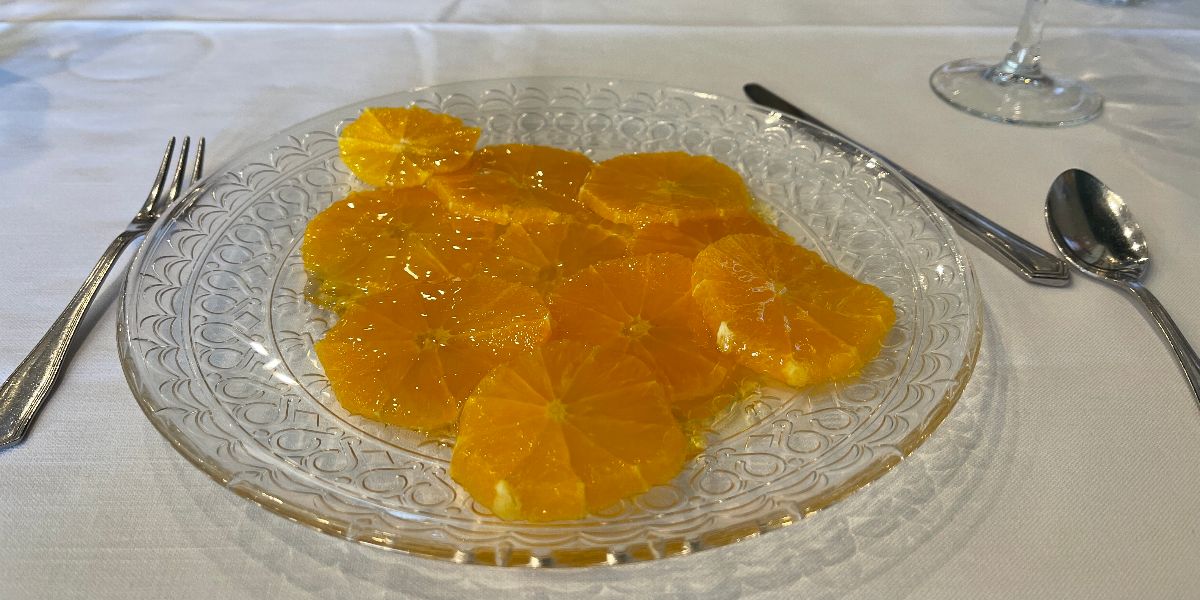 Desert: Orange slices with honey, yum!