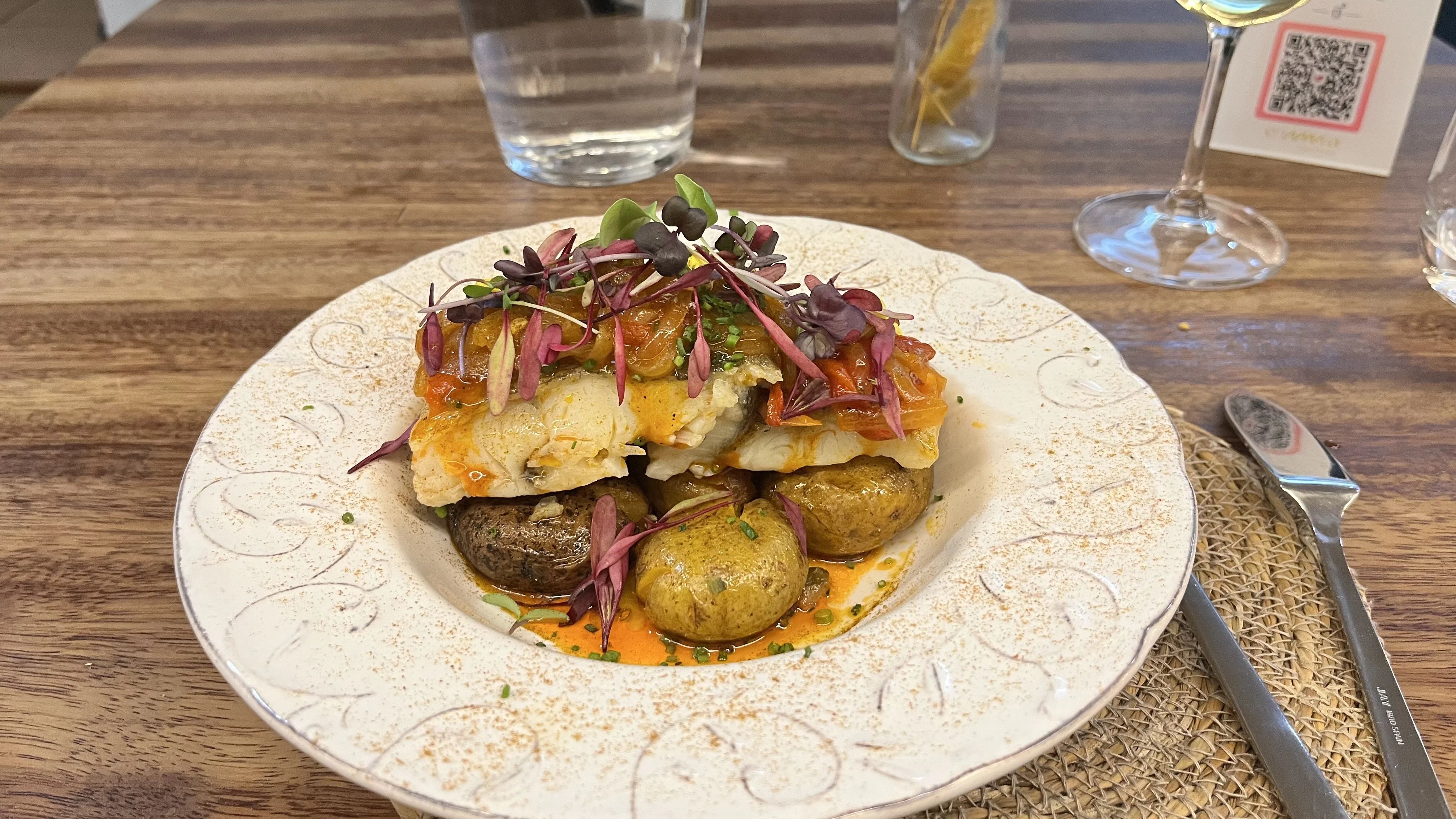 Cod on a bed of boiled potatoes